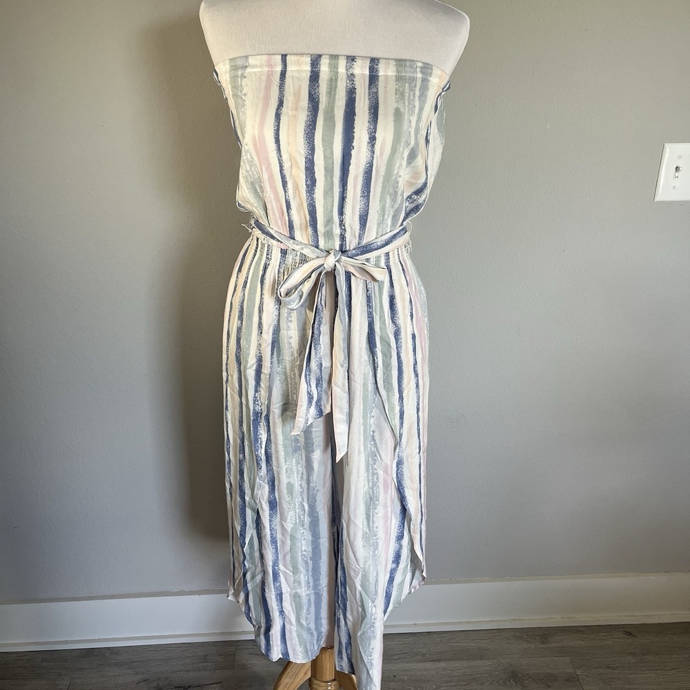 Ocean Drive Strapless Striped Wide Leg Jumpsuit Size S Beach Coverup Vacation